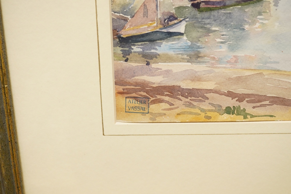 Jean Vassal (1902-1986), A harbour scene, studio lamp lower left, watercolour, 21 x 27cm